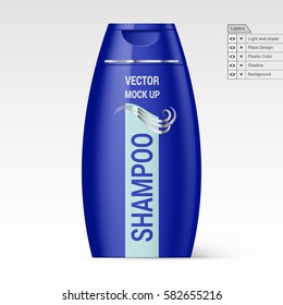 Navy Plastic Shampoo Bottle Isolated on White Background Vector Layers Mock up