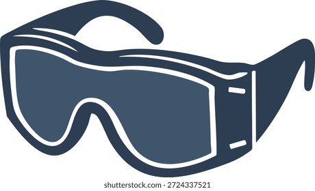 Gafas protectoras de color azul marino con una correa ancha y un escudo transparente para uso en la nieve o en deportes.