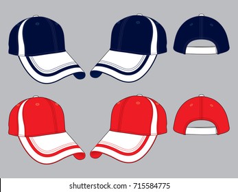 Navy and Red Baseball Caps Design Vector, Kook And Loop Strap.