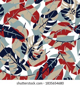 navy red and cream vector seamless leaf pattern of white