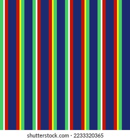 Navy, red and green vertical stripe. Seamless vector linear pattern suitable for fashion, home decor and stationary.