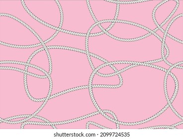 navy rope hand drawn design Nautical rope knot seamless pattern. Endless navy blue room with white rope trim and nautical knots on dark background. For fabric, wallpaper, wrapping. Figure 8,
