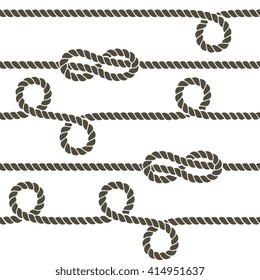 Navy rope with marine knots vector seamless pattern. Rope repetition, nautical rope knot seamless, endless rope horizontally pattern illustration