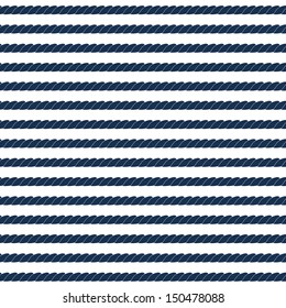 Navy rope striped seamless pattern in blue and white, vector