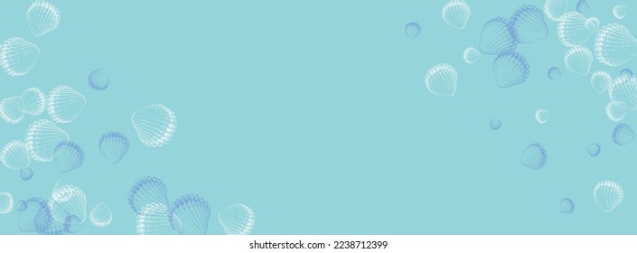 Navy Scallop Background Blue Vector. Clam Seamless Wallpaper. Decoration Textile Card. Ultramarine Starfish Coastal Design.