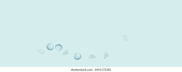 Fondo de vieira azul marino Vector gris. Diseño caprichoso de la ostra. Conjunto de impresión. Gráfico dibujado con conchas azules.