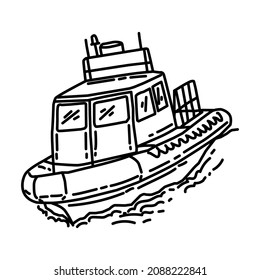 Navy Seal Boats Part of Military and Navy Force Equipments Hand Drawn Icon Set Vector.