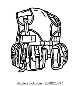 Navy Seal Combat Vest Part of Military and Navy Force Equipments Hand Drawn Icon Set Vector.