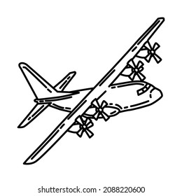 Navy Seal Hercules Part of Military and Navy Force Equipments Hand Drawn Icon Set Vector.