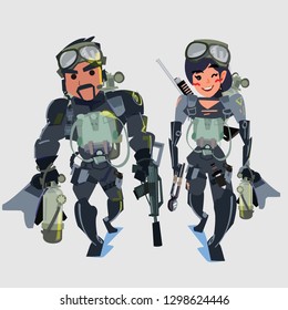 Casal da equipe de selos da Marinha - ilustração vetorial