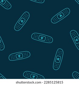 Navy seamless pattern with blue outline band aid