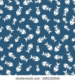 Navy seamless pattern with fish bones. 