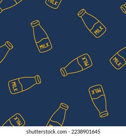 Patrón sin soldadura de la marina con botella de leche amarilla de contorno