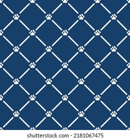 Navy seamless pattern with tiny paws.