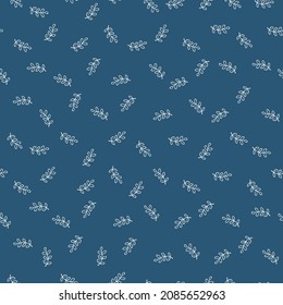 Navy seamless pattern with white flower leaves.
