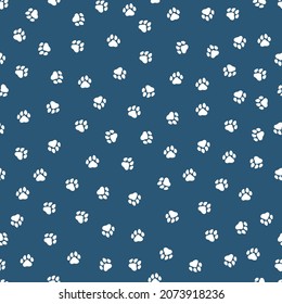 Navy  seamless pattern with white paws.