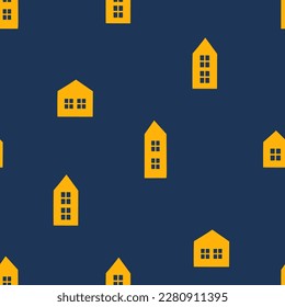 Navy seamless pattern with yellow houses