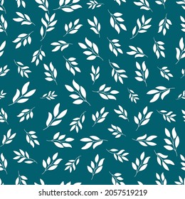Navy seamless patterns with white flower leaves.