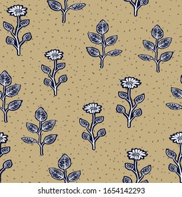 navy seamless vector leaves pattern on retro background
