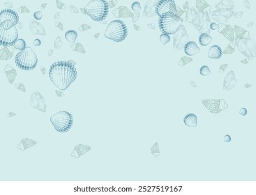 Navy Seashell Background Gray Vector. Snail Nautical Wallpaper. Tropical Textile Card. Blue Starfish Drawing Pattern.