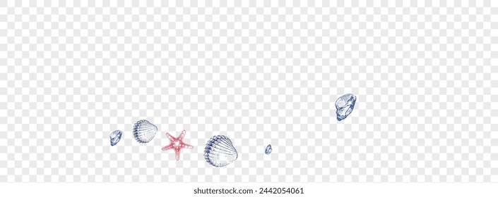 Navy Seashell Background Transparent Vector. Shellfish Isolated Wallpaper. Pretty Graphic. Ultramarine Shell Maritime Set. Blue Oyster.