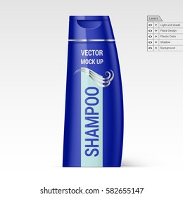 Navy Shampoo Bottle Isolated on White Background Vector Layers Mock up