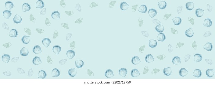 Navy Shellfish Background Blue Vector. Watercolor Textile Card. Marine Design. Blue Scallop Cute Texture.