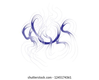 Navy Smoke lines Graphic Vector Design. Smoke Dancing Waves Isolated On White Original Illustration. Ink Fume Elements Image. Zen Style Painting