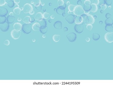 Navy Snail Background Blue Vector. Scallop Decoration Illustration. Collection Textile Card. Ultramarine Oyster Aquatic Set.