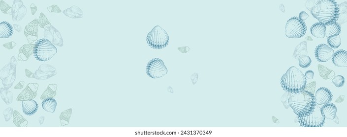 Navy Starfish Background Gray Vector. Clam Aquatic Wallpaper. Drawing Textile Card. Blue Shell Collection Illustration.