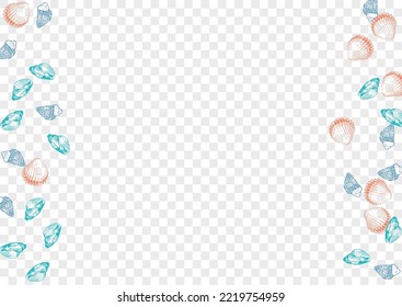 Navy Starfish Background Transparent Vector. Seashell Decoration Illustration. Creature Textile Card. Red Snail Marine Design. Blue Oyster.