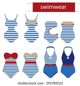 Navy Stripe One Piece Swimming Suits