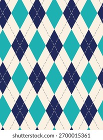 Patrón de Vector de argyle azul marino, verde azulado y gris en repetición sin costuras en suelo crema