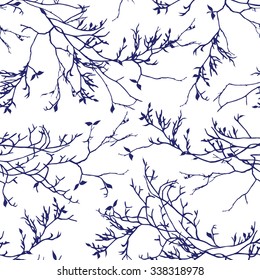 Navy Tree Branches Seamless Vector Pattern