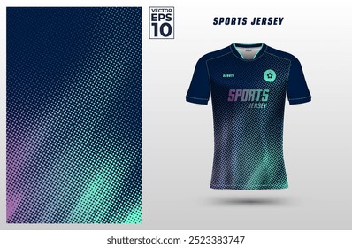 Navy t-shirt sport design template with gradient halftone pattern for soccer jersey. Sport uniform in front view. Tshirt mock up for sport club vector Illustration	