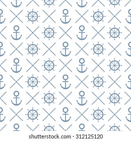 Navy vector seamless patterns - anchors, strips, handwheel. Vector illustration. The frame is removed. For cards, invitations, wedding or baby shower albums, backgrounds, arts and scrapbooks.