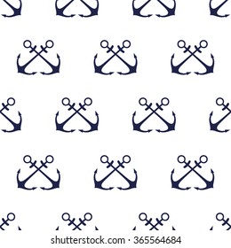 Navy vector seamless patterns with crossed anchors. Cute nautical background.