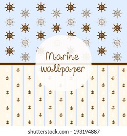 Navy vector seamless patterns set: anchors, wheels and strips