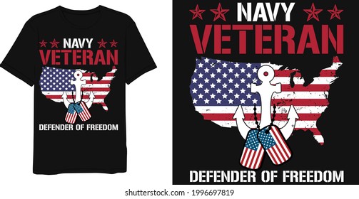 Navy veteran defender of freedom with veteran vintage t shirt design Template