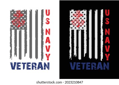 Navy Veteran Vintage T-Shirt Design Template.