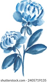 Navy watercolor loose flower art, peony flower