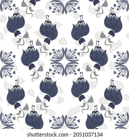 Navy and white floral vector repeat seamless pattern