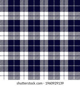 Navy and white gingham. Seamless vector plaid pattern suitable for men’s or woman’s fashion, home decor, stationary or branding.