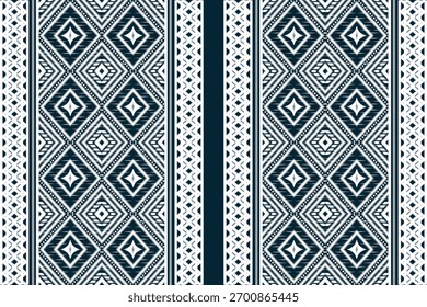 Navy and white ikat pattern with vertical stripes and geometric diamond motifs. Perfect for tribal textiles, boho fashion, and modern ethnic decorative designs.