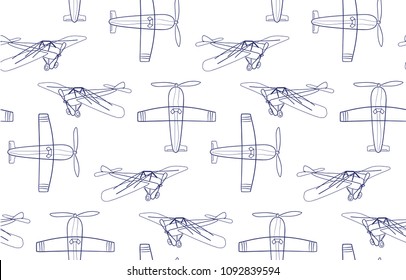 Navy & White Line Drawing Antique Airplane