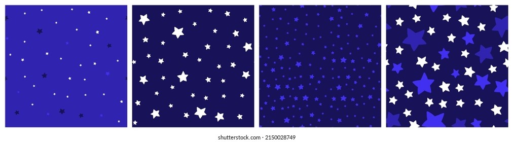 Navy and white star seamless pattern set. Night sky, patriotic Independence day background in shades of blue color. 
