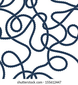 Navy and white tangled marine ropes seamless pattern, vector