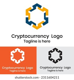 Navy yellow white modern tech cryptocurrency logo	