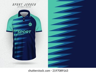 navy-colored background with zigzag-style side stripes in blue and green.