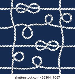 Navycore blue nautical rope seamless pattern for yacht style design. Vector illustration template for prints, wrapping paper, fabrics. 